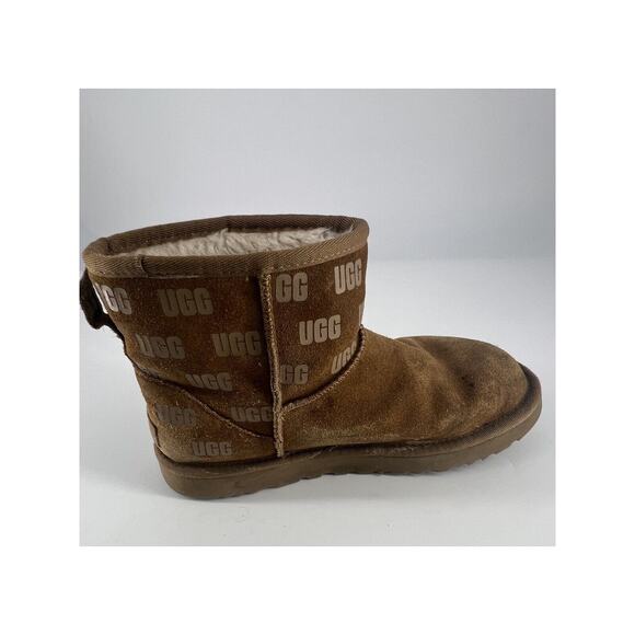 Ugg Classic Mini II Print Boots Mens Size 7 Brown Chestnut Suede Sheepskin Y2K - Picture 3 of 11
